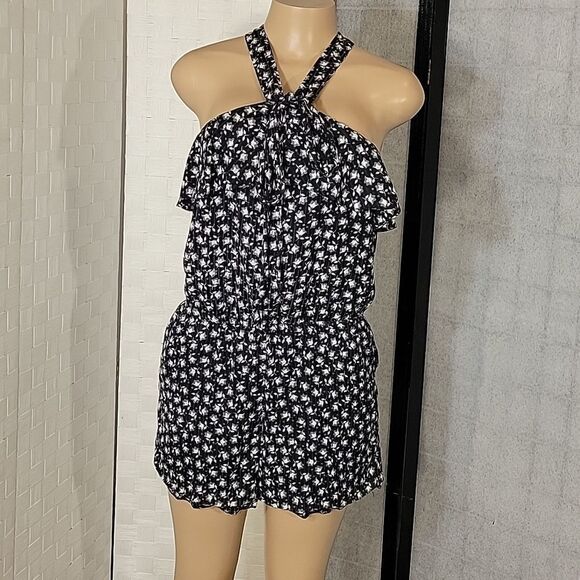 ANN TAYLOR LOFT HALTER FLORAL PRINT DESIGN TIE NECK SLEEVELESS WOMEN"S ROMPER - Picture 6 of 14